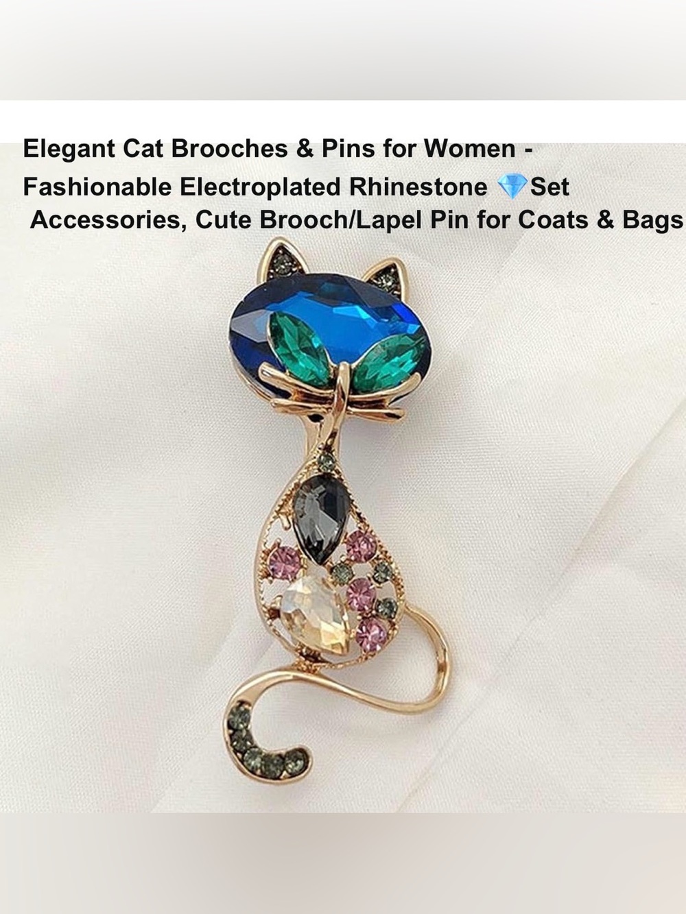 Elegant MultiColor Rhinestone Cat Brooch/Lapel Pin for Coats & Bags